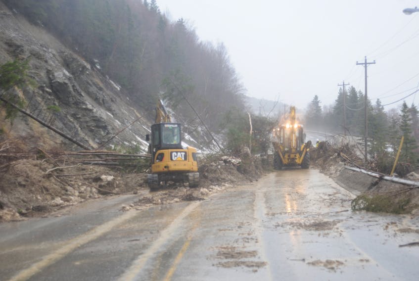 It has been a year since a landslide closed the highway to Benoit’s Cove as shown in this file photo.