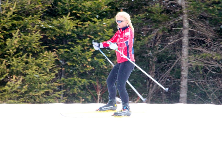 Noreen Dwyer is seen making her way along a trail at the Whaleback Nordic Ski Club facilities.