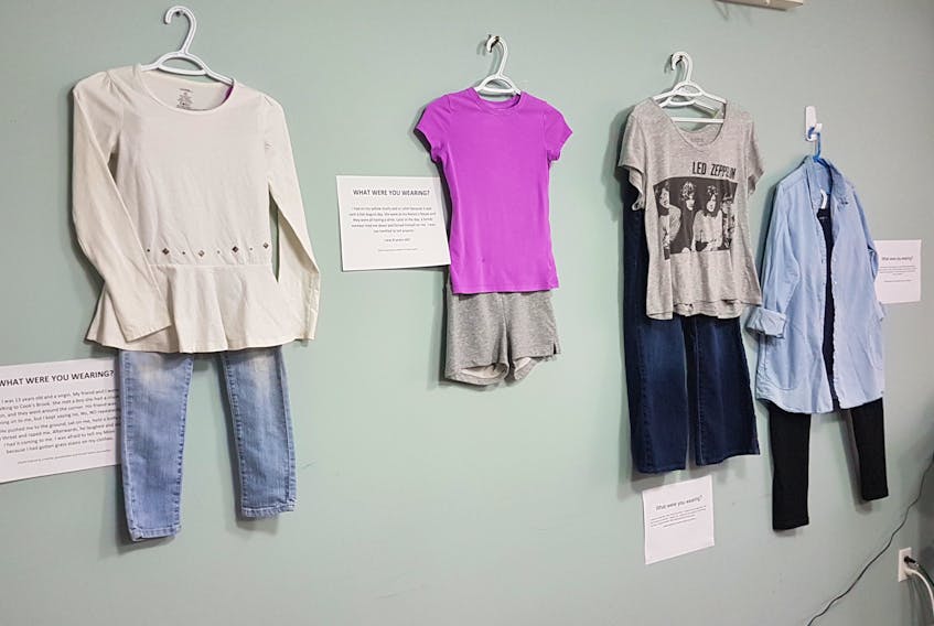 These outfits are replications of ones worn by women when they experienced incidents of sexual violations. The outfits are part of an initiative marking the 16 Days of Activism Against Gender Violence in Corner Brook.