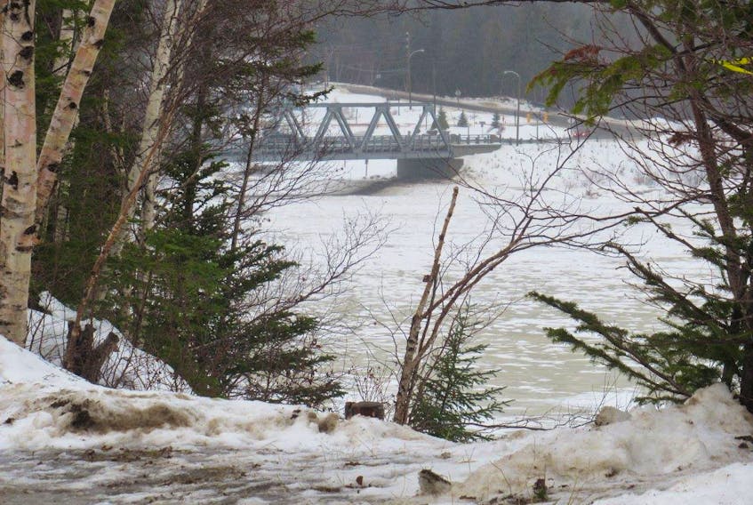 According to area resident Christine May, the Nicholsville Bridge was obscured by trees and not visible from this articular vantage point before the recent landsliding events along Pine Tree Drive in Deer Lake.