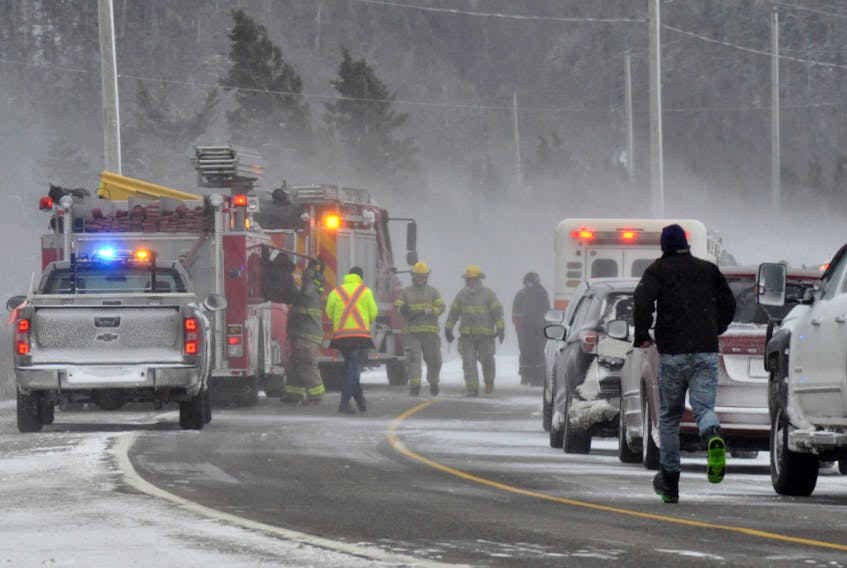 Emergency responders, including RCMP, Stephenville Fire Department and Russell’s Ambulance Service were on the scene of an accident involving four vehicles at Gull Pond near Stephenville late Wednesday morning.