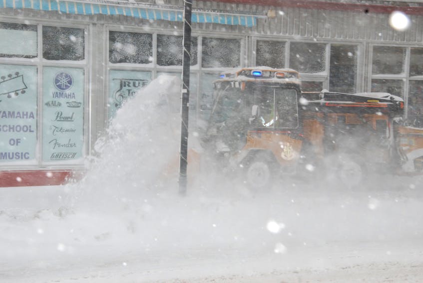 An employee with the City of Corner Brook was busy clearing snow from West Street during a blustery Wednesday on the west coast. Snow and wind is expected to continue on the west coast today with 5-10 centimetres of snow expected.
