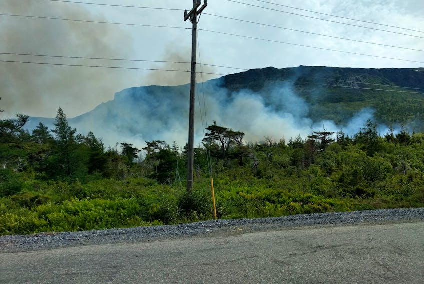Photo courtesy of Mike Rodman
This image taken from a vehicle shows smoke billowing from a forest fire burning in the area of Lark Harbour and Frenchman's Cove on Wednesday evening
