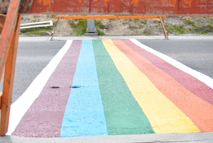 The City of Corner Brook has repainted the Pride crosswalk in place on University Drive in the area of Corner Brook Regional High and the arts and culture centre.