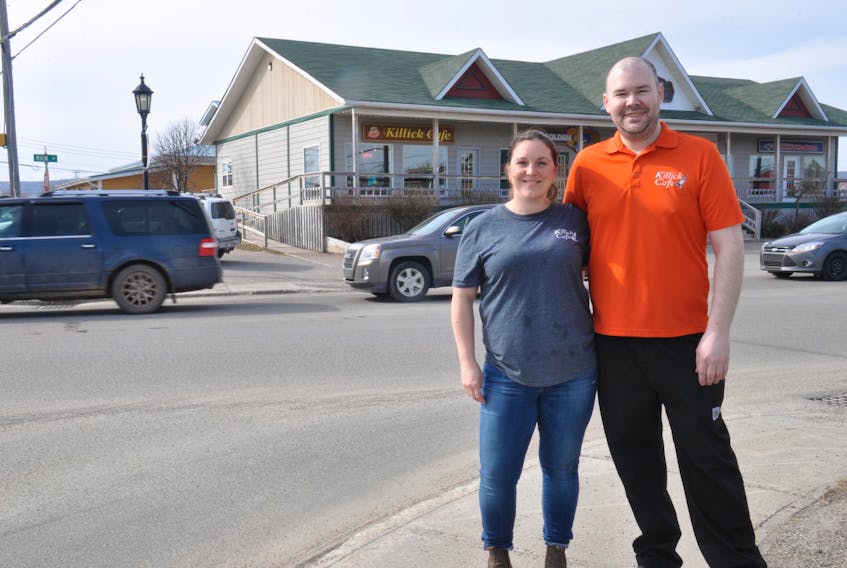 Colleen and James Gallant of Killick Café at the end of Main Street in Stephenville are hoping the Stephenville town council will agree to have two rainbow crosswalks painted at this street corner.