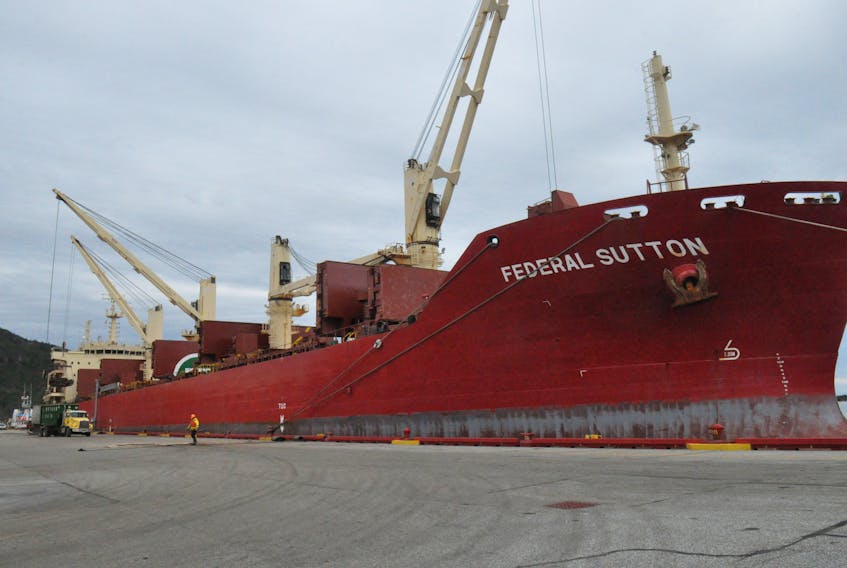 Federal Sutton, a ship that came into the Port of Stephenville to load up 12,000 tonnes of metal gathered in Western Newfoundland is seen being loaded this week.