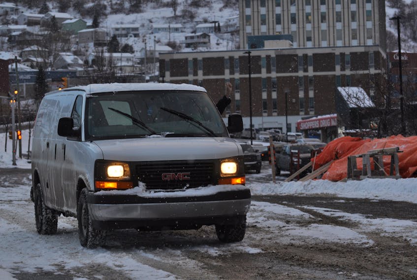 The driver of this van was happy to be the first to drive across the new Main Street bridge in Corner Brook on Monday afternoon.