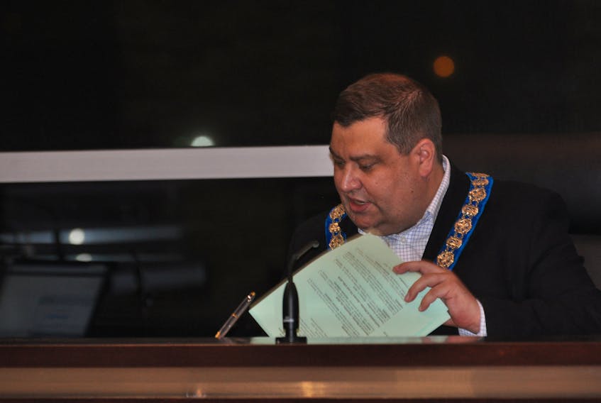 Mayor Jim Parsons is seen during Monday night’s council meeting at Corner Brook City Hall.