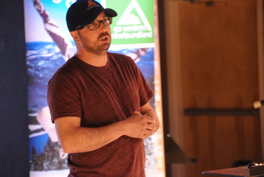 Eric Bourgeois, a partner in Everoutdoor Adventures, discusses plans for the business set to open in Benoit's Cove in the town of Humber Arm South this summer during a tourism opportunities session held in Corner Brook Wednesday.