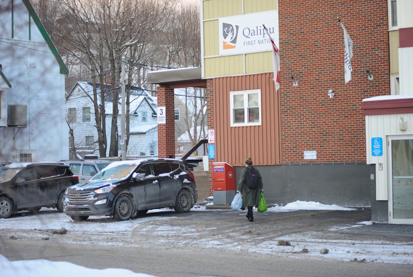 Staff leave work for the day at the Qalipu Mi’kmaq First Nation Band office in Corner Brook Thursday. Earlier this week, the band and the federal government began talks concerning how to reassess thousands of people denied band membership.