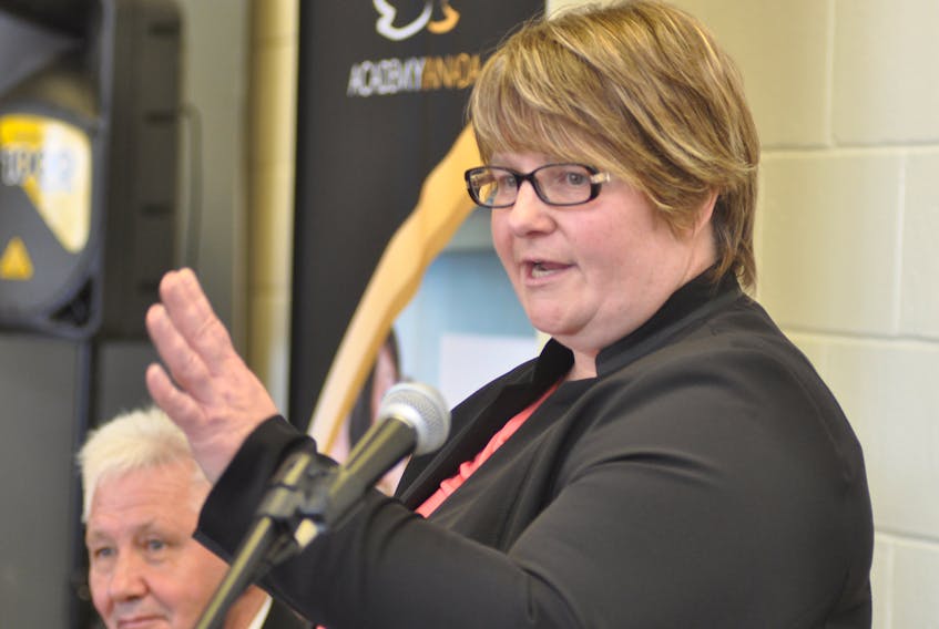 Elizabeth Kidd, senior vice-president and chief operating officer of College of the North Atlantic, was at Academy Canada in Corner Brook on Thursday for the announcement of an online training pilot for students in apprenticeship programs. Both institutions will be involved in the offering of the five programs that are part of the pilot.