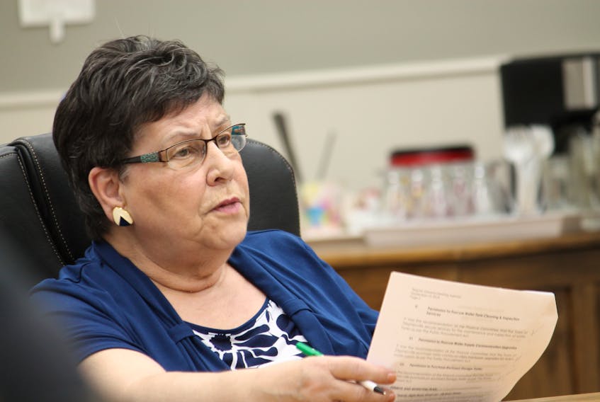 Coun. Laura Aylward discusses health care at the Stephenville town council meeting on Thursday.