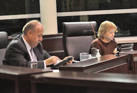 Corner Brook city councillors, Vaughn Granter, left, and Linda Chaisson voted against increasing the remuneration for council members at Monday night's public council meeting. The motion passed with the rest of council supporting it.