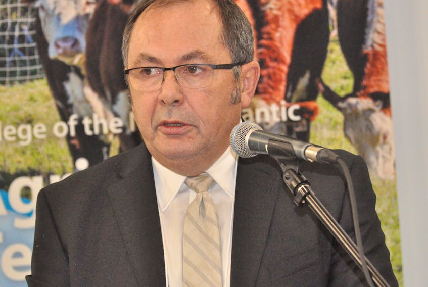 College of the North Atlantic president Bruce Hollett during the announcement of a new agriculture technician (co-op) program to be offered at the college's Corner Brook campus, at the Corner Brook Civic Centre Studio on Wednesday.