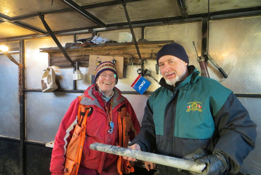 Sherry Dunsworth, left, senior vice-president of exploration with Marathon Gold is seen with company president and CEO Phillip Walford at the company's Valentine Lake Gold Camp in central Newfoundland.