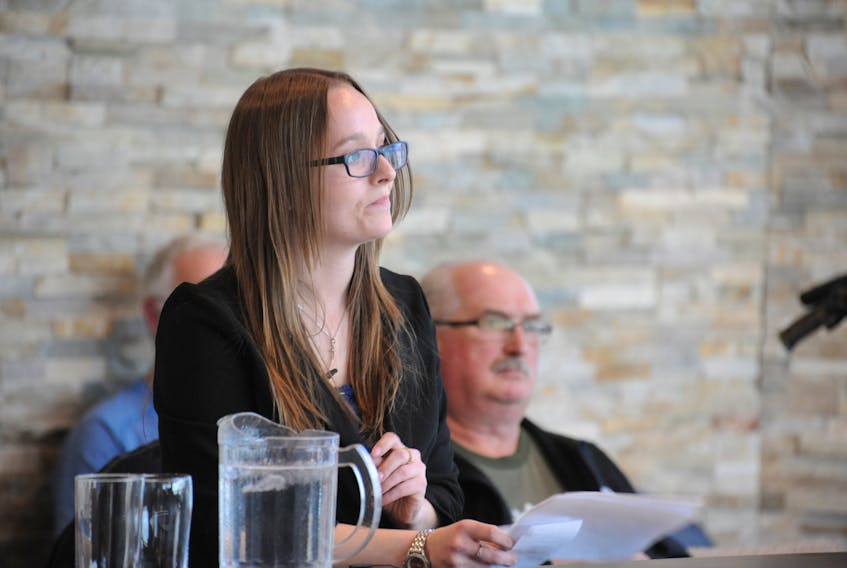 Renee Pender of Webster Place presents her arguments to Corner Brook city council as to why Bond Street should be kept publicly accessible during Monday night's public meeting.