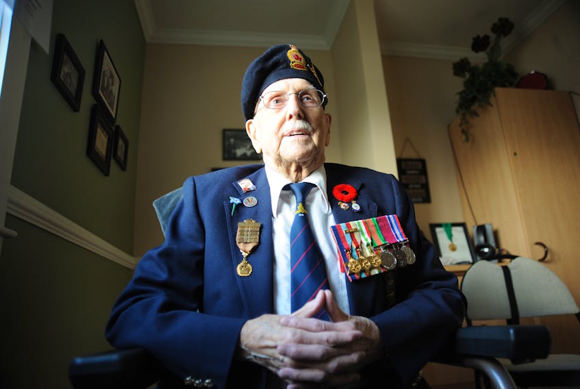 Second World War veteran Bob Grant of Corner Brook, who will be 100 years old next June, was among the recruits who made the historic march through downtown Corner Brook to a train in Humbermouth waiting to take them off to war on Mother’s Day in 1940.