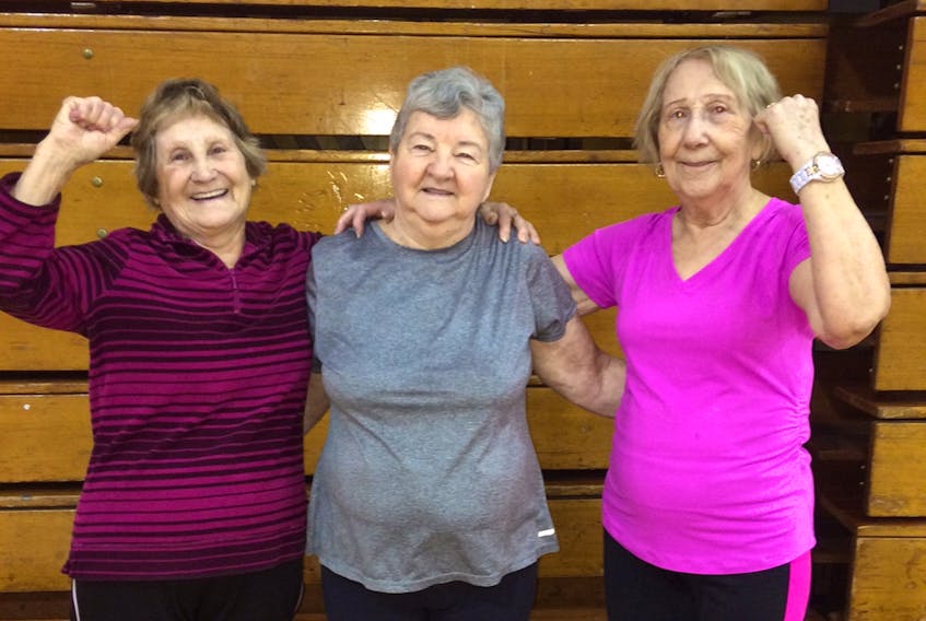 These three seniors are enjoying their participation in different fitness classes at the Bay St. George YMCA in Stephenville, and considering their age, they impress instructors with their vitality. From left are Bernadette Benoit, 88, Lucy Tourout, 74, and Bridgette Rouzes, 86.