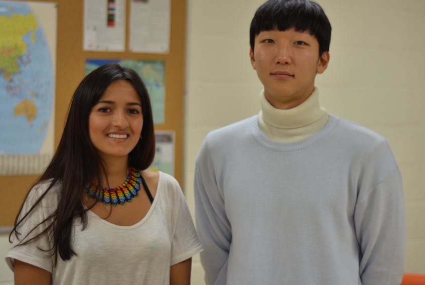 Nathalia Bonilla-Alvarez (left) and Jeong Woo-Kang are two international students enrolled in the English as a Second Language program at Grenfell Campus.