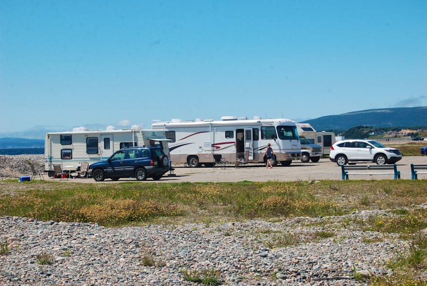 The issue of parking campers, like the ones seen here on the beach side of Massachusetts Drive, will be discussed between the Stephenville town council, Stephenville airport and Harmon Seaside Links.