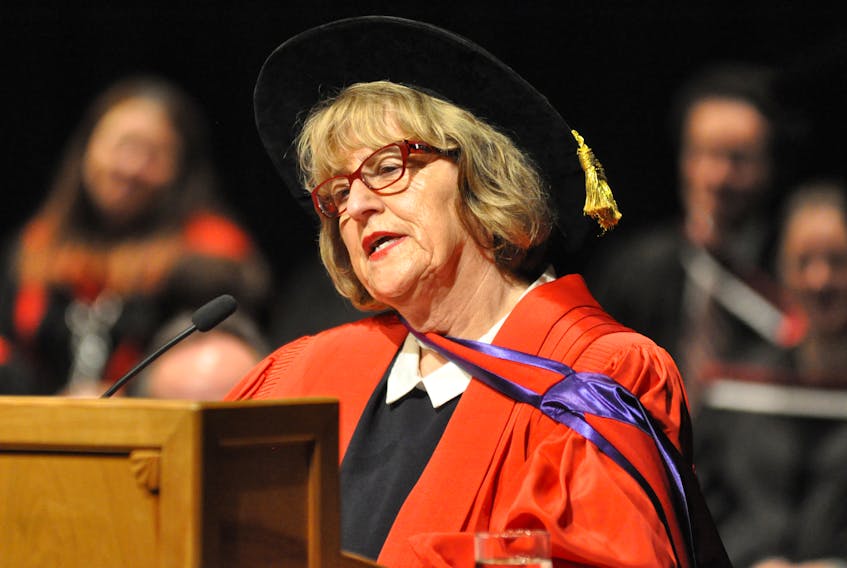 After being presented with an honorary doctor of laws degree, Grand Falls-Windsor music teacher Evelyn Stanley addressed those gathered for Grenfell Campus’s fall convocation at the arts and culture centre in Corner Brook on Thursday.