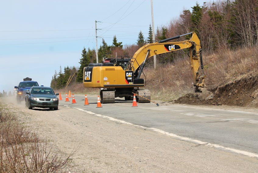 Work on upgrades to the Hansen Highway (Route 460) from Brook Street in Stephenville to the entrance at Gull Pond is underway by Marine Contractors Inc. with its equipment seen operating here carrying out some ditching work near Ned's Pond. Traffic will be single lane at times while the work is being carried out.