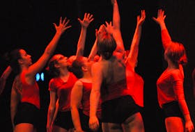 Western Star reporter Diane Crocker is taking part in Dance Studio West's year-end show. Here, a group of dancers are seen performing their routine during a rehearsal at the Arts and Culture Centre on Wednesday night.