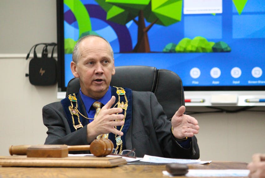 Mayor Tom Rose is seen participating in discussions at the regular general meeting of the Stephenville Town Council on Thursday.