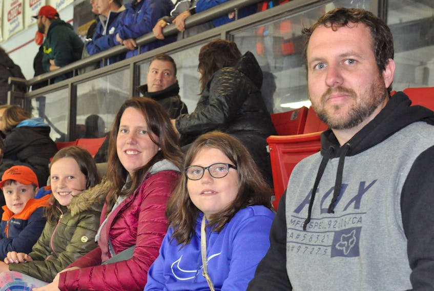 The Dolomount family from Robinsons was enjoying the ECHL pre-season hockey game at Stephenville Dome between the St. John's Growlers and the Brampton Beast. Posing for a photo, they include, from left, Brock, Bella, Kerri, Sadie and Peter.