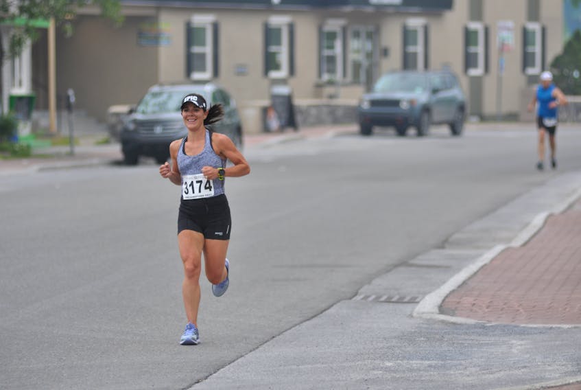 Stephanie Seaward of Dartmouth, N.S. was the fastest female in the field on Thursday evening at the 2018 BMO Downtown Dash five-kilometre race in Corner Brook. She crossed the line with a time of 19:52.2, which was ninth among all racers.