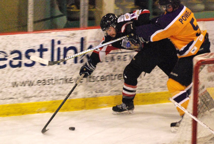 Jordan Kennedy is seen here competing for the Caribous against the Gander Flyers.