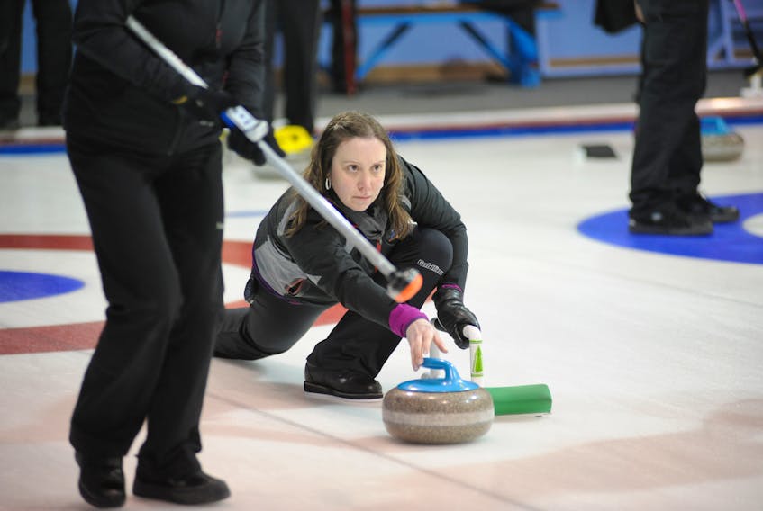 Corner Brook’s Susan Curtis is seen here releasing a stone at the Corner Brook Curling Club during a game in this 2016 Star file photo. The curling season is delayed by three weeks right now as the City of Corner Brook tries to figure out an issue with the ice-making plant at the curling club.