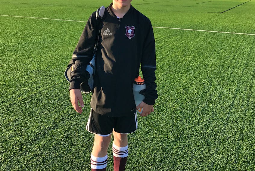 Submitted photo
Corner Brook's Isaac Buckingham is having fun playing with the Western Wolves in the provincial Under-13 male soccer league. The Wolves are 5-0 to start the season.