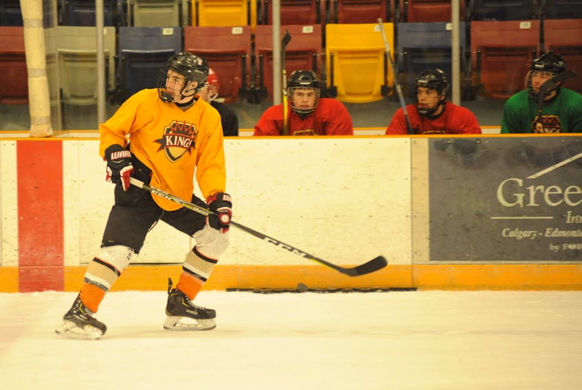 Western Kings’ Riley Simms is shown during team practice at the Corner Brook Civic Centre on Wednesday night.