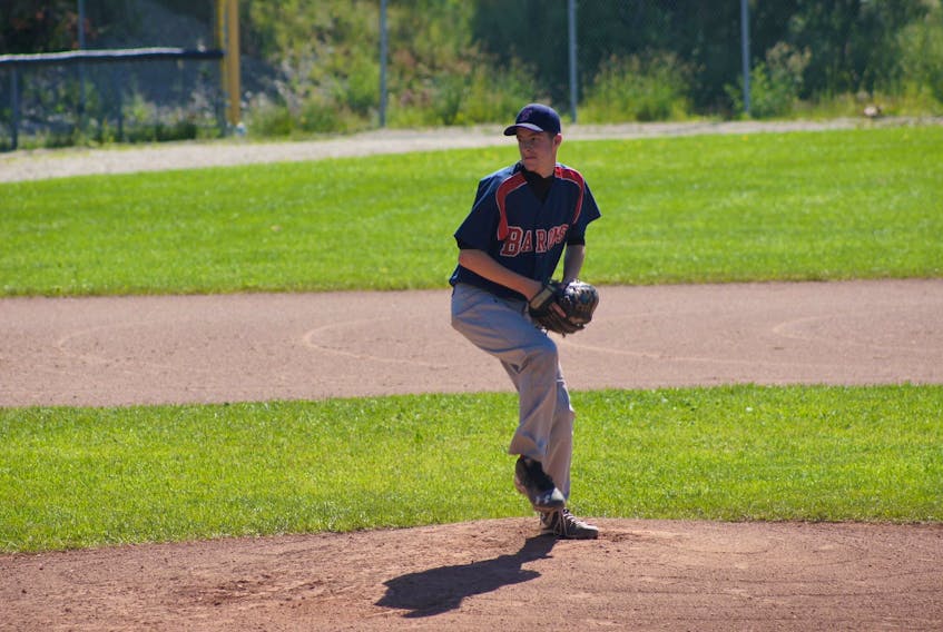 Aaron Purcell-Pilgrim is seen in action with the Corner Brook Barons AA midget baseball team earlier this summer at St. Pat's Ballpark in St. John's.