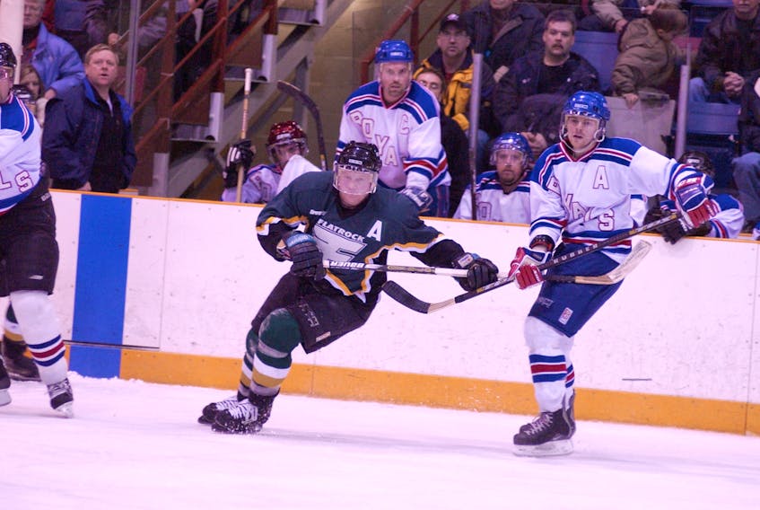 The late Shawn Neary is seen in action for the Corner Brook Royals against the Flatrock Flyers during the 2002 Herder Memorial Championship final. The Royals will retire Mr. Neary’s No. 24 jersey before Friday night’s West Coast Senior Hockey League game at the Corner Brook Civic Centre.