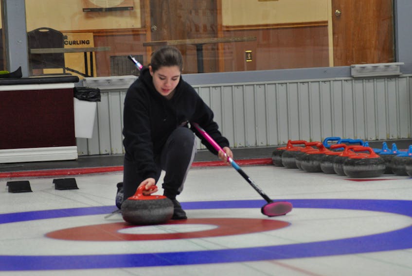 Olivia Ayre is one of the participants in the Learn To Curl program at Caribou Curling Club in Stephenville. She was busy throwing stones at the Caribou Curling Club Tuesday afternoon. The six-week program runs Sunday night 7-9 p.m. at the curling facility.