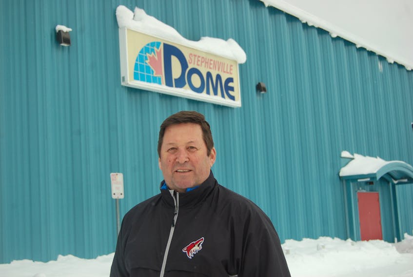 Cal Dunville poses for a photo outside the Stephenville Dome Tuesday afternoon. Considered one of the best local players to play senior hockey in the province, the Stephenville Jets will retire Dunville’s No. 3 jersey Saturday night.
