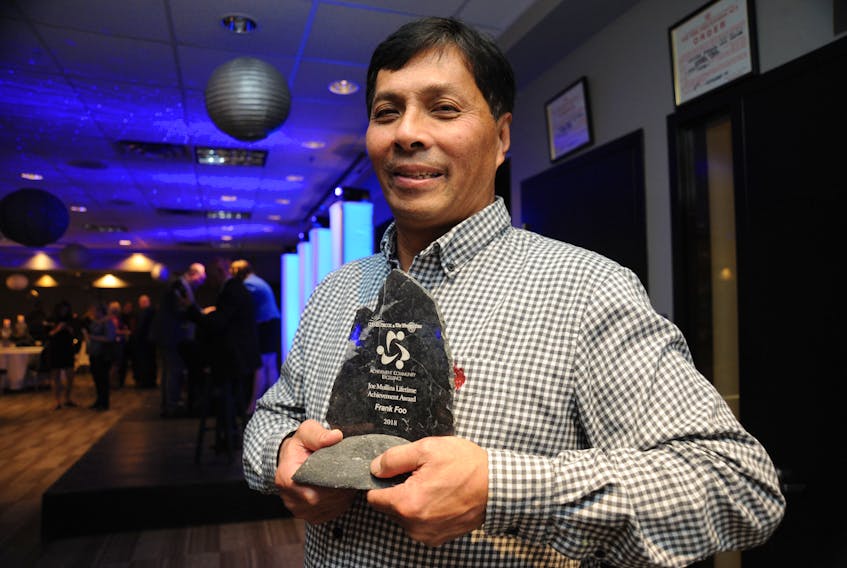Long-time basketball coach Frank Foo was named the 2018 recipient of the Joe Mullins Lifetime Achievement Award at the Corner Brook Achievement in Community Excellence Awards Tuesday evening.