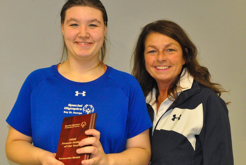 Samantha Walsh, Provincial Special Olympics Athlete of the Year, and Rosie Ryan, Provincial Special Olympics Coach of the Year, at the YMCA of Western Newfoundland Bay St. George.