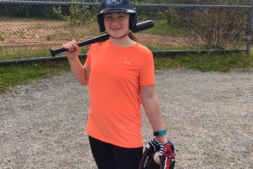Submitted photo
Rebecca Spracklin is excited about playing baseball for the first time as a member of the new Deer Lake Minor Baseball Program that will kick off its inaugural season July 9.