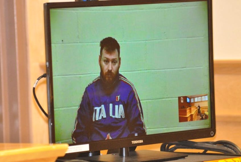 Trevor Bourgeois appears in provincial court in Corner Brook via videoconference in this file image.