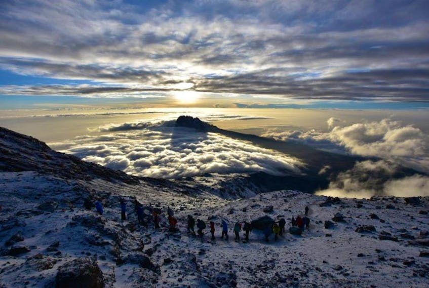 Emily Pelley and company making the trek to the summit of Mount Kilimanjaro.