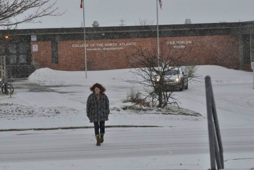 Megan Ryan, a student of the Business Administration program at College of the North Atlantic is seen heading to her vehicle from the college headquarters building in Stephenville.