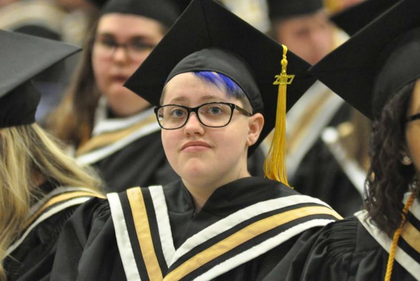 Kamryn Barnes listens thoughtfully during Corner Brook Regional High’s 2017 graduation ceremony at the Corner Brook Civic Centre on Thursday.