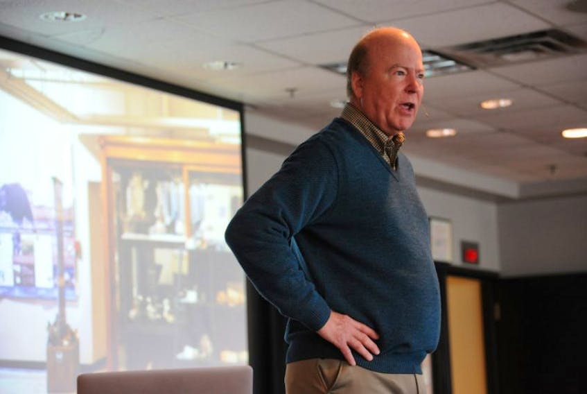 Tourism branding, development and marketing expert Roger Brooks discusses Corner Brook’s business image during a presentation in the city Thursday.