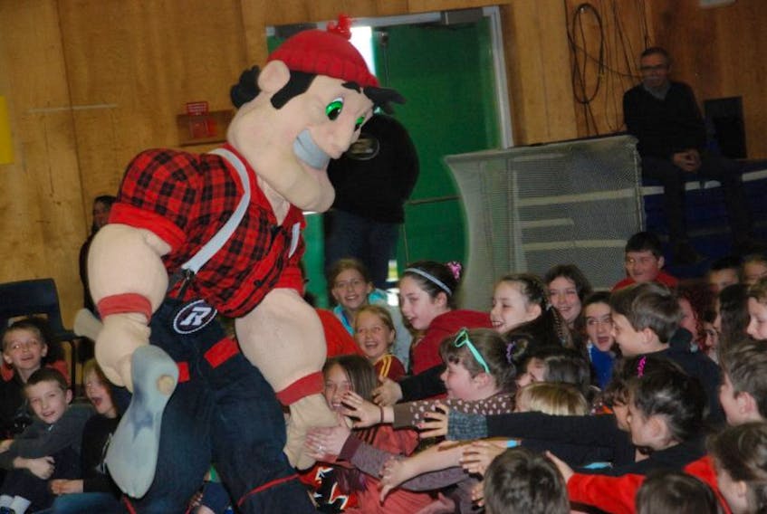 Ottawa Redblacks mascot Big Joe was an instant hit with the students at C. C. Loughlin during a visit from the CFL champions as part of the Grey Cup Tour in this province a week ago.