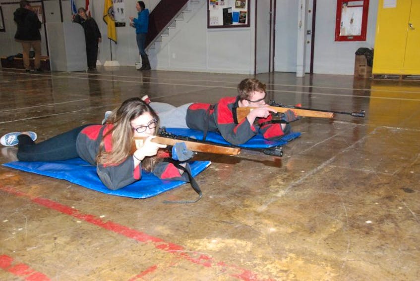 Maggie Hunt and Lucas Hann of 2590 Gallipoli Army Cadets get in some shooting practice at Gallipoli Armoury earlier this week.