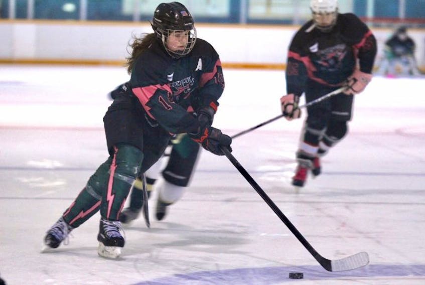 Carmen Elliott of Stephenville, shown with the Stephenville U15 team in a game earlier this year, is one of the players the Western Warriors will need to be on top of her game when the team represents Newfoundland and Labrador at the 2017 Atlantic AAA Midget Female Hockey Tournament this weekend.