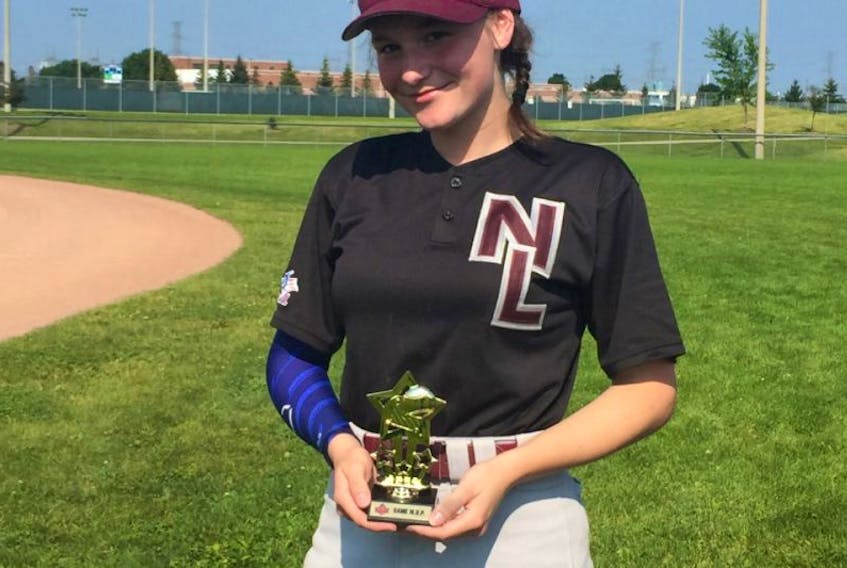Bethany Brophy of Pasadena won Most Valuable Player honours for Team Newfoundland and Labrador at the 2017 national 16U female baseball tournament held recently in Vaughan, Ont.
